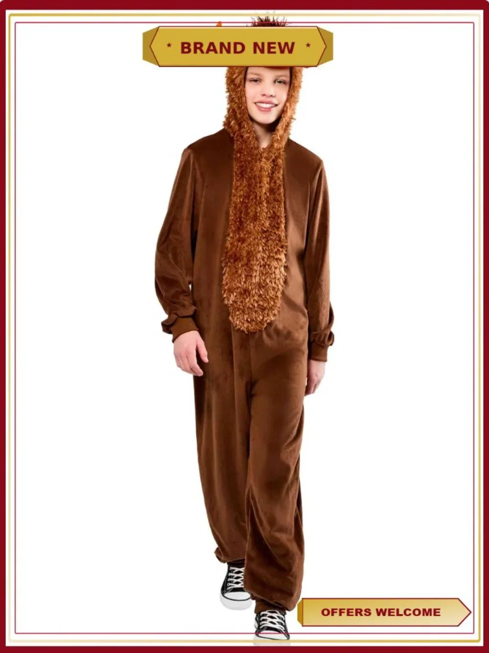 Highland Cow Costume Hooded Jumpsuit Kids Size L Halloween Pretend Play